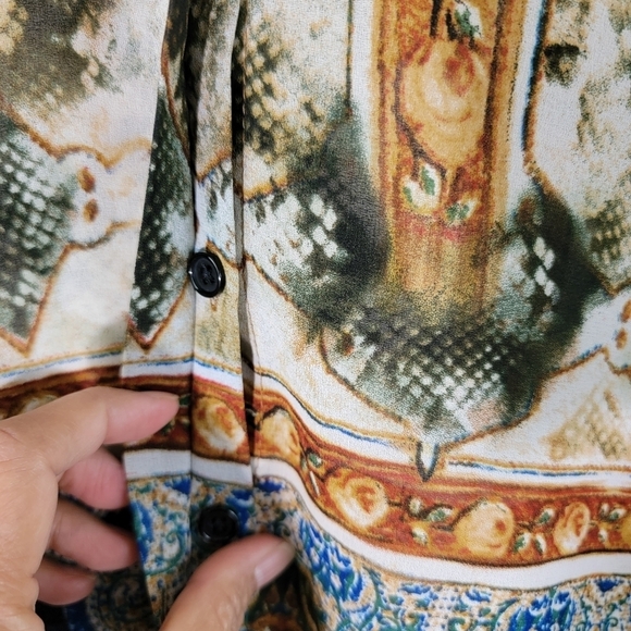 ALBERTO MAKALI Woman Mix Prints Button Up Long Sleeve Blouse Sz XL Boho Fall - Picture 6 of 11